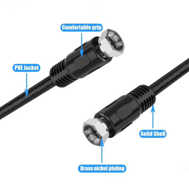 RFAdapter Coaxial Cable 1ft, Short Coax Cable 1 Foot, 0.3m 2-Pack with Right Angle Connectors, Black 75 Ohm Shield Digital RG6 Cables with F-Male Connectors for TV Antenna - Image 3